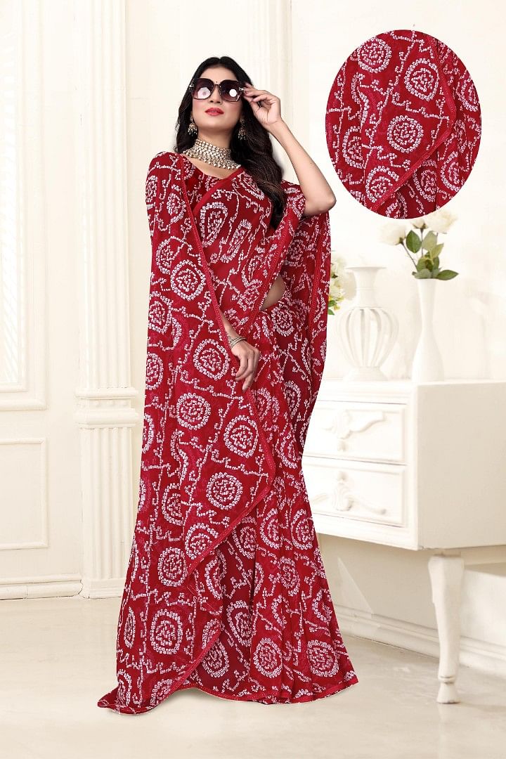 Authenzaa Women Saree ASWS153 Red