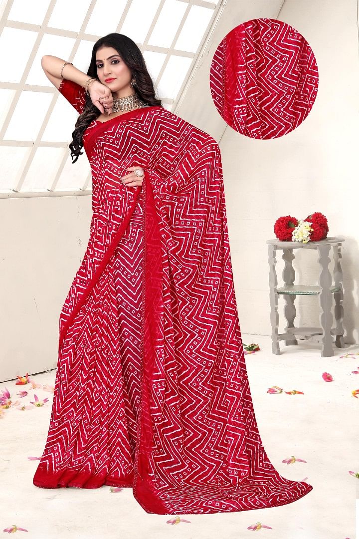 Authenzaa Women Leheriya Saree ASWS154 Red