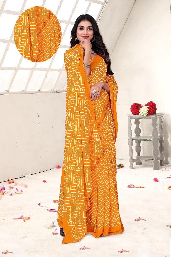 Authenzaa Women Leheriya Saree ASWS154 Yellow