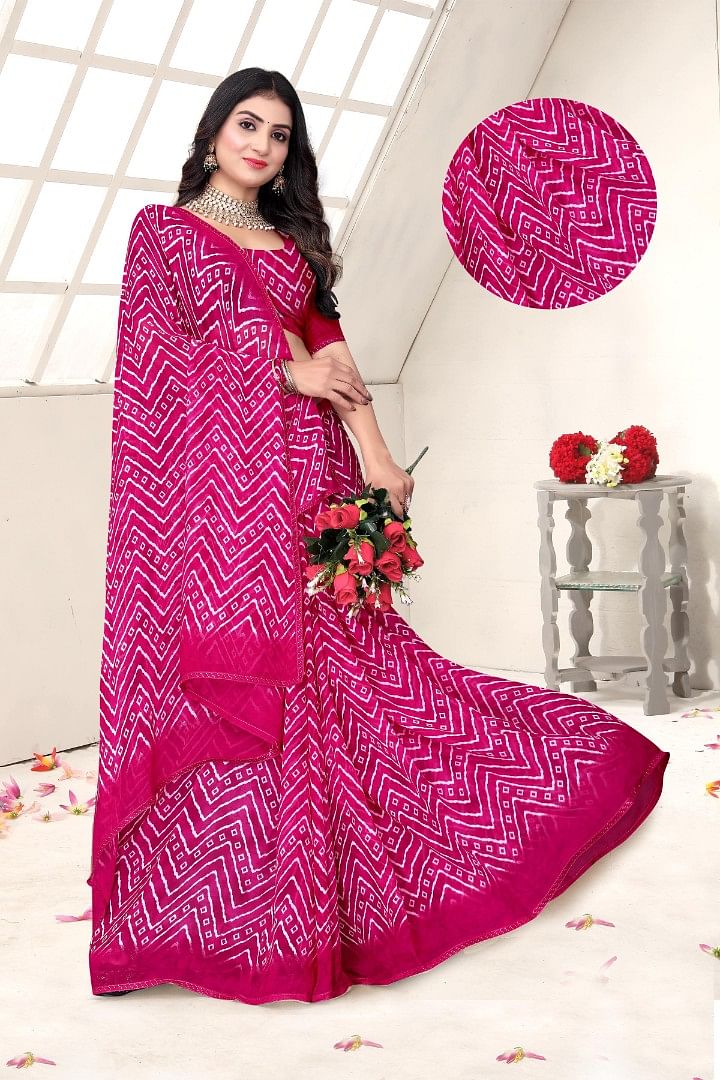 Authenzaa Women Leheriya Saree ASWS154 Rani