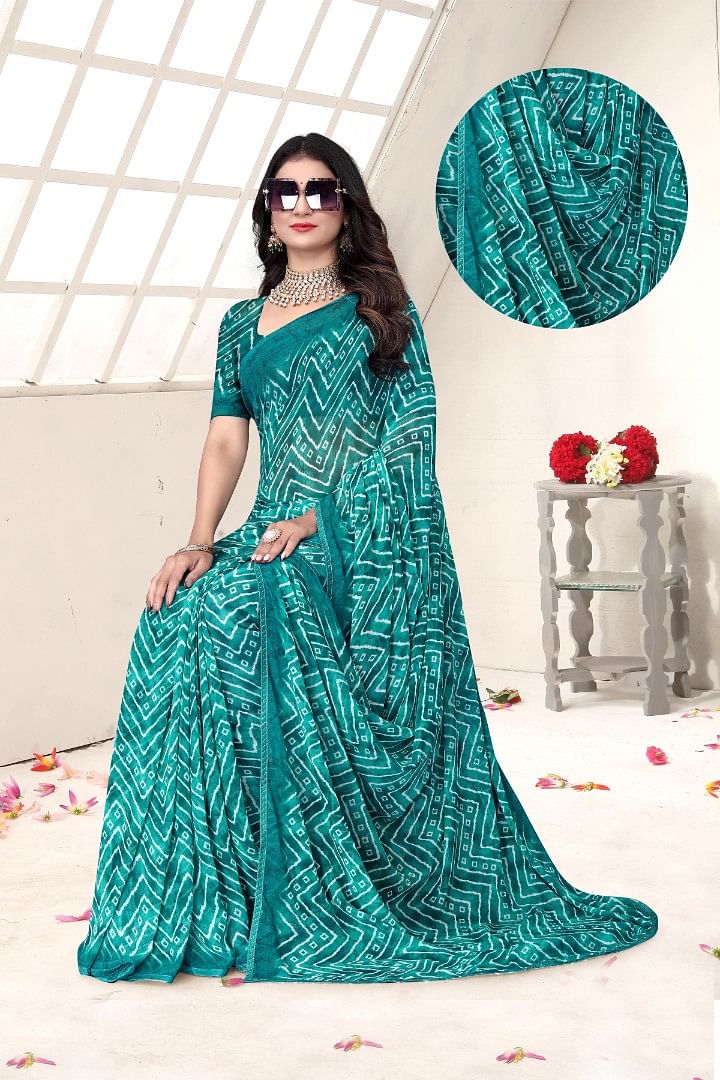 Authenzaa Women Leheriya Saree ASWS154 Rama