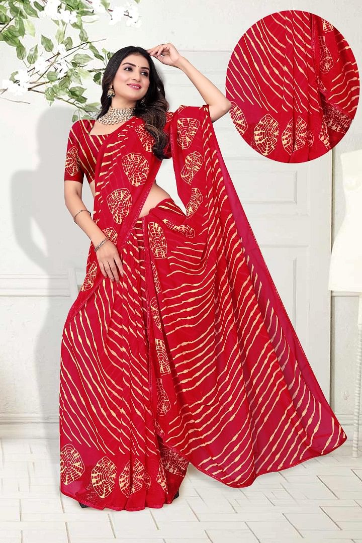 Authenzaa Women Leheriya Saree ASWS155 Red