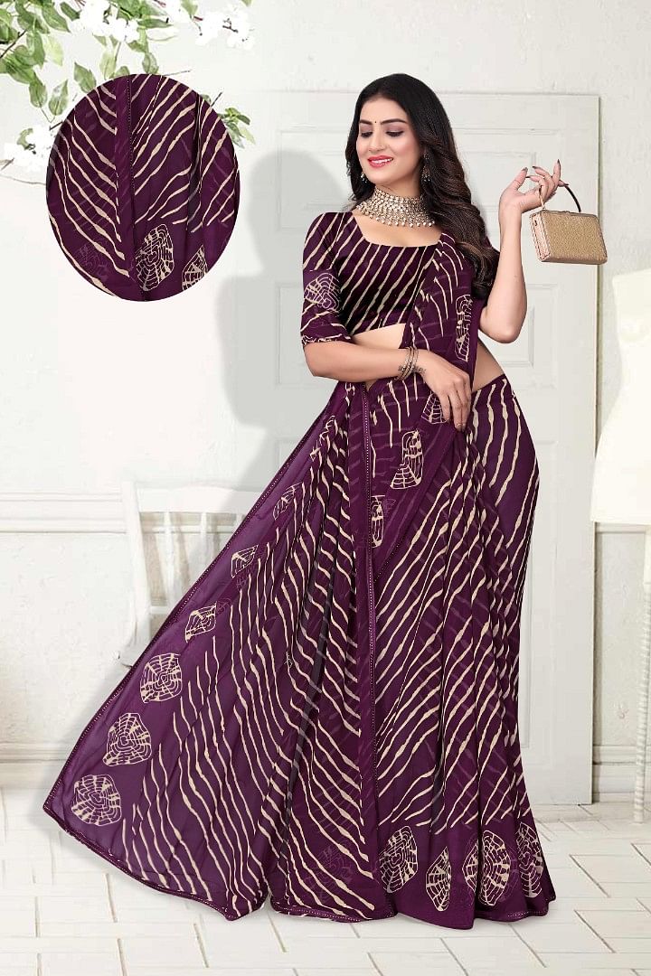 Authenzaa Women Leheriya Saree ASWS155 Wine