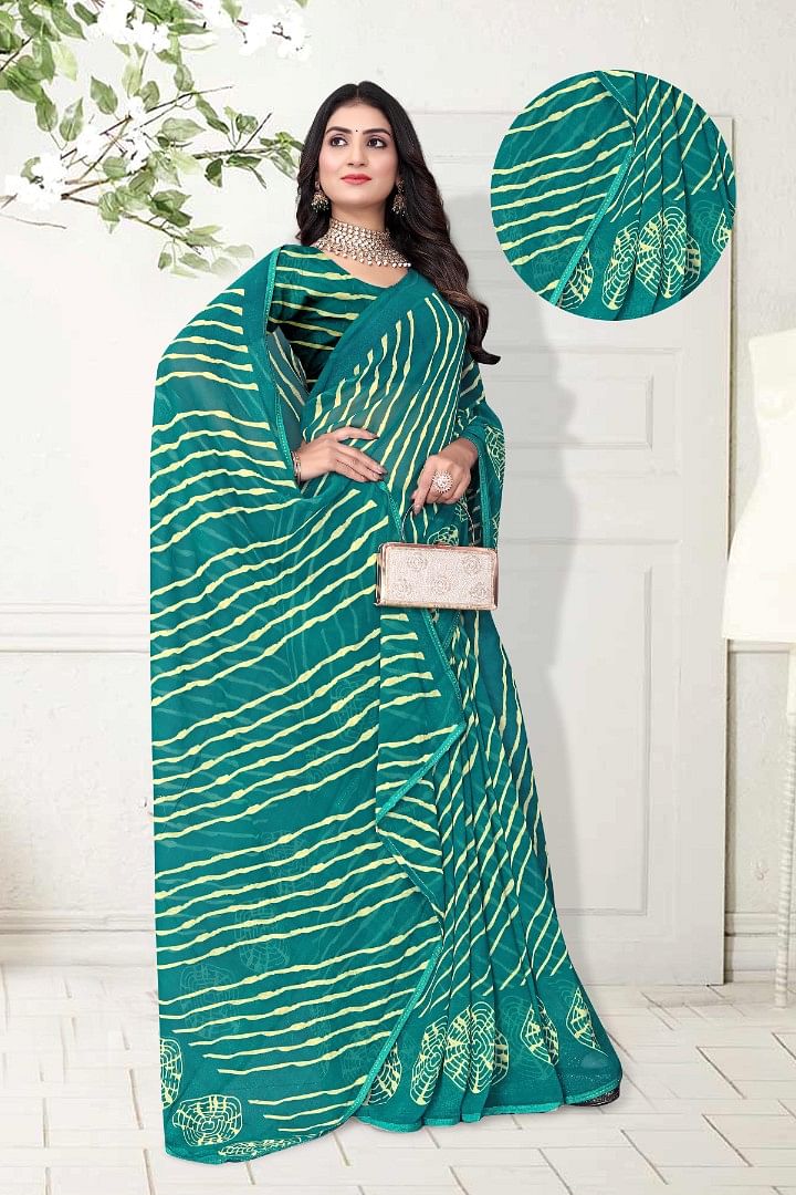 Authenzaa Women Leheriya Saree ASWS155 Rama