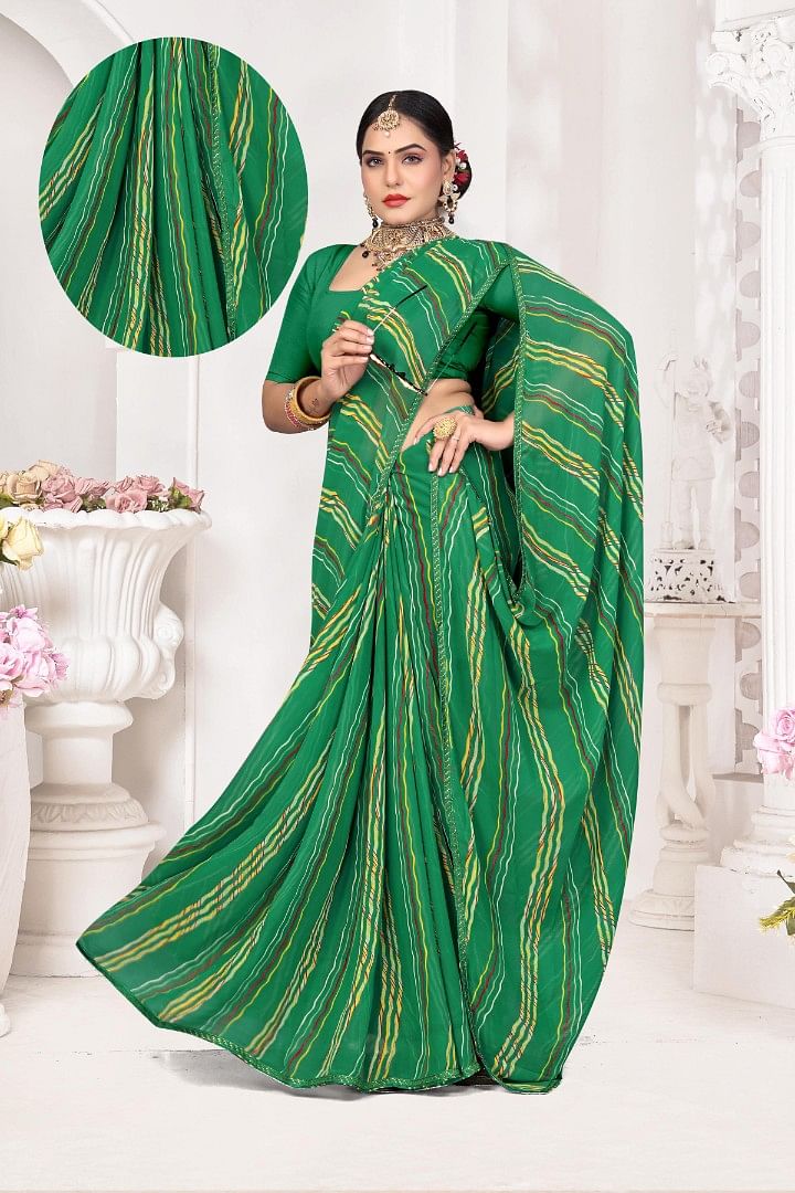 Authenzaa Women Leheriya Saree ASWS156 Green