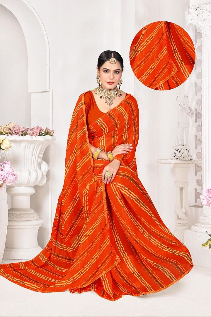 Authenzaa Women Leheriya Saree ASWS156 Orange