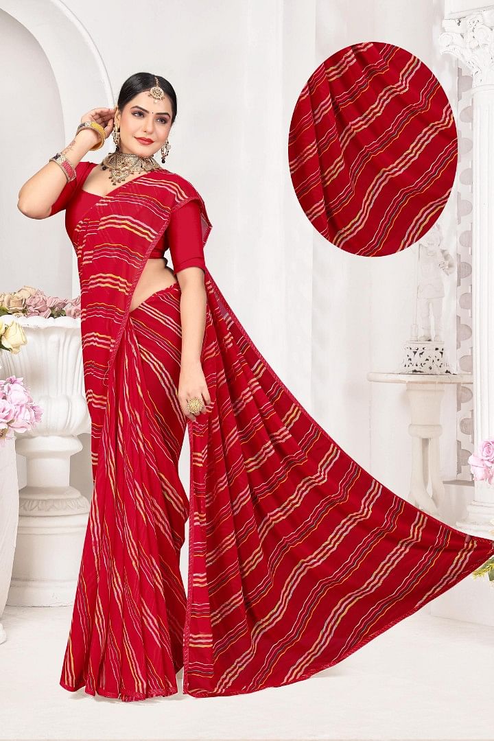 Authenzaa Women Leheriya Saree ASWS156 Red