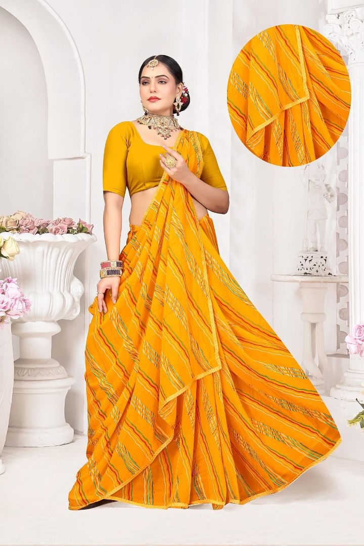 Authenzaa Women Leheriya Saree ASWS156 Yellow