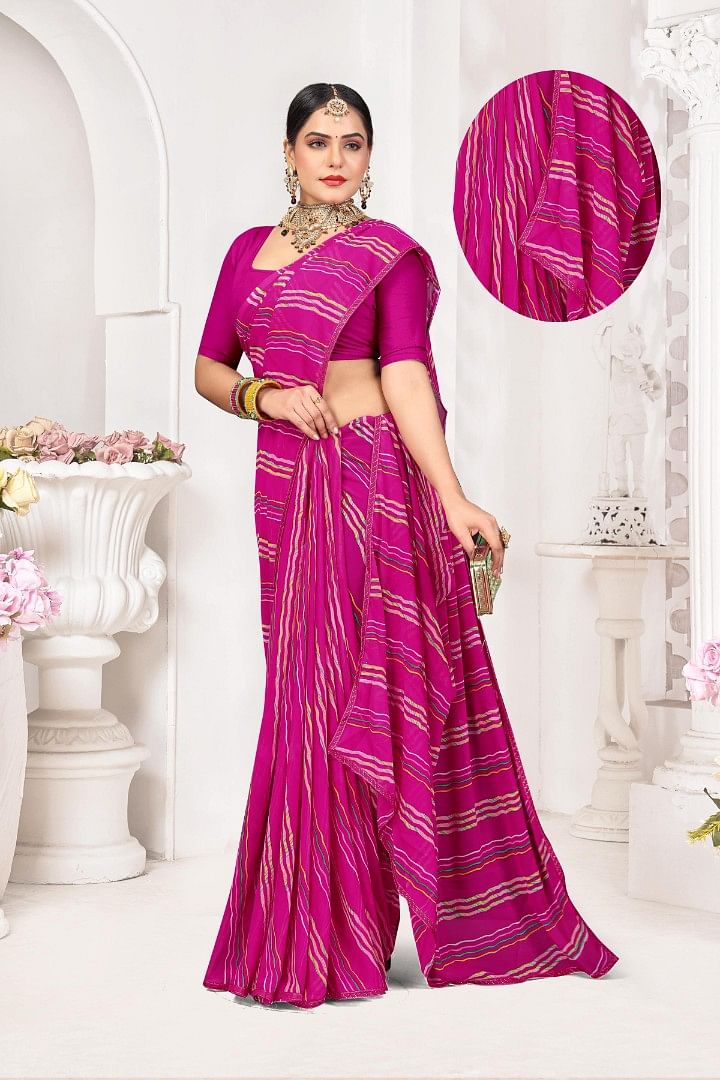 Authenzaa Women Leheriya Saree ASWS156 Rani