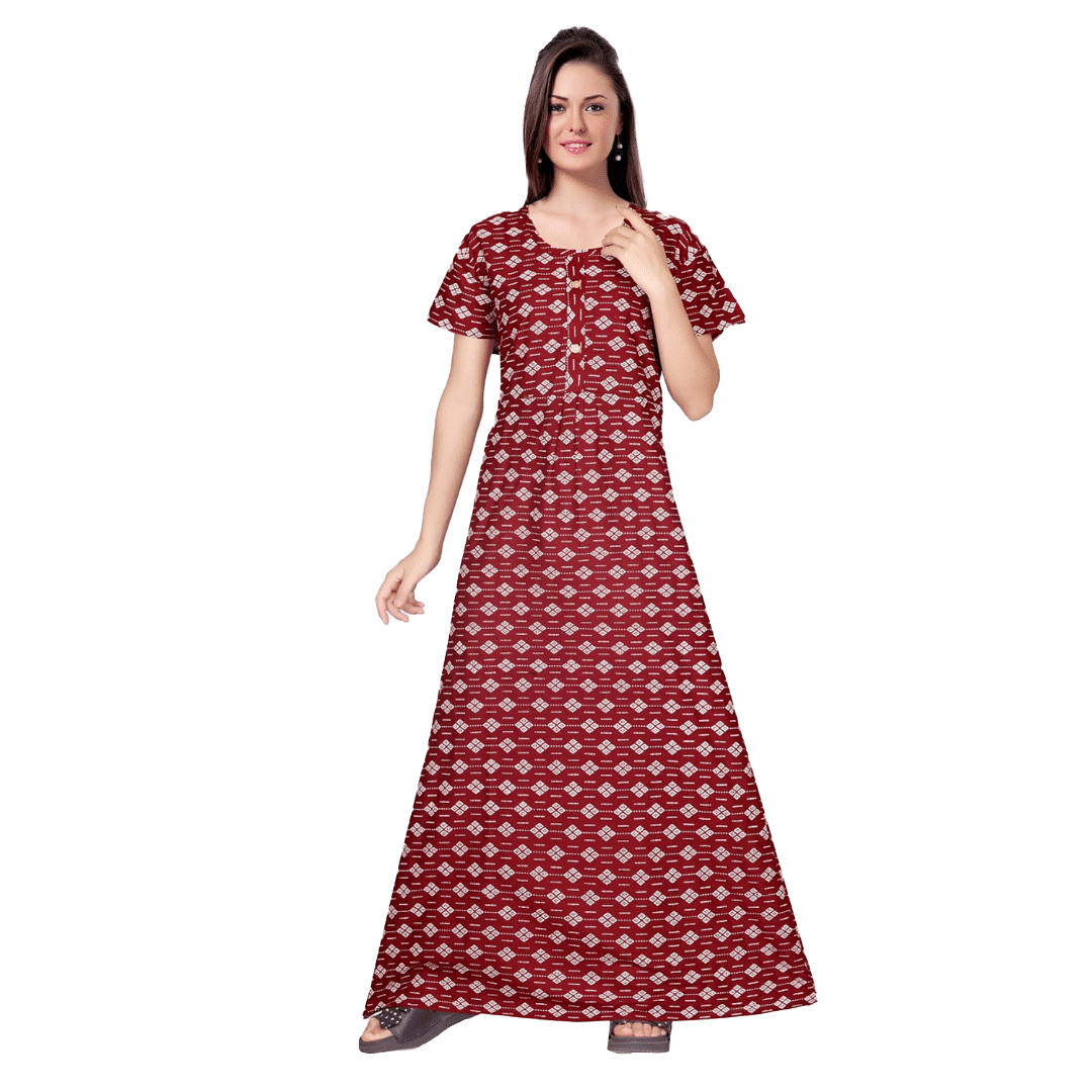 Authenzaa Women Nighty SMWN041 Maroon 