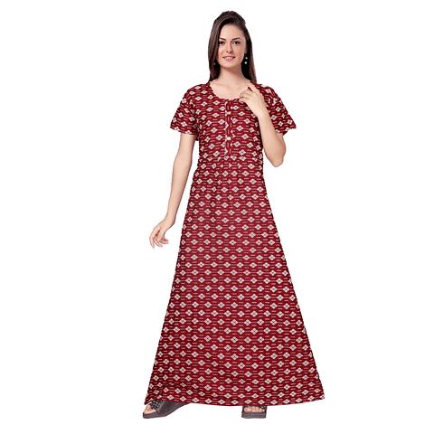 Authenzaa Women Nighty SMWN041 Maroon 