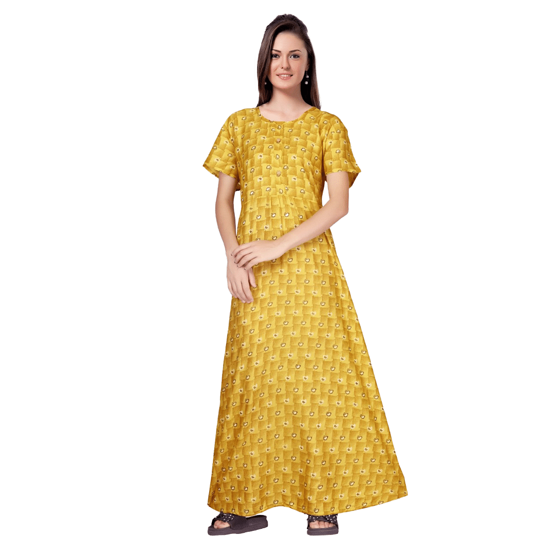 Authenzaa Women Nighty SMWN041 Mustard 