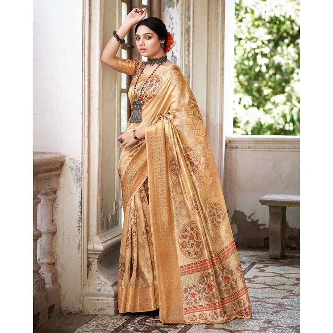 Authenzaa Women Saree SCWS012 Cream 