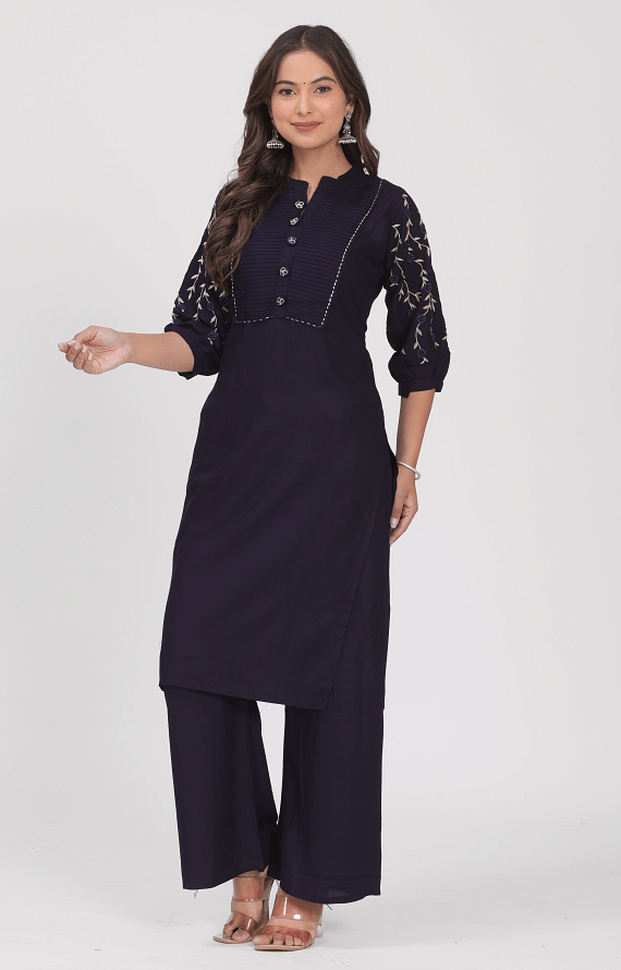 Authenzaa Women 2pcs Kurti Set SFBKS070 Navy 