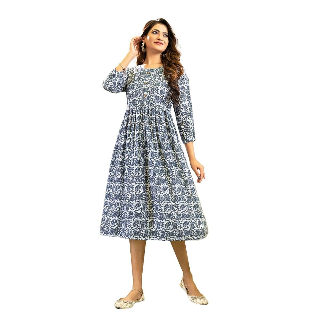 Authenzaa Women Kurti LPKT022 Grey White 