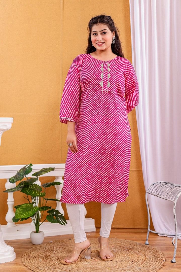 Authenzaa Women Leheriya Kurti SFBKT089 Pink