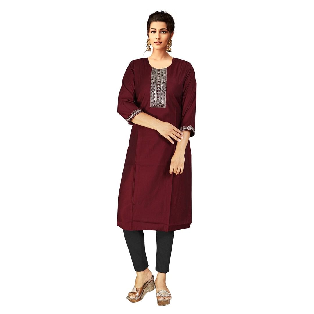 Authenzaa Women Kurti ATKT060 Dark Maroon 