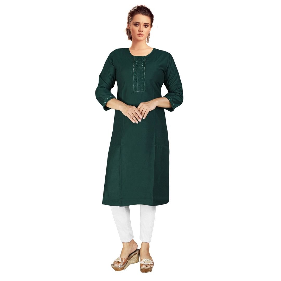 Authenzaa Women Kurti ATKT062 Dark Green 