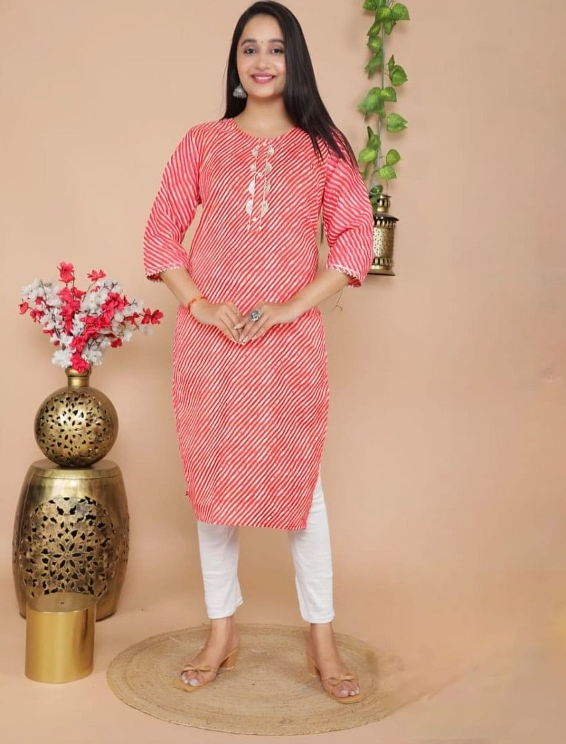 Authenzaa Women Leheriya Kurti SFBKT090 Red
