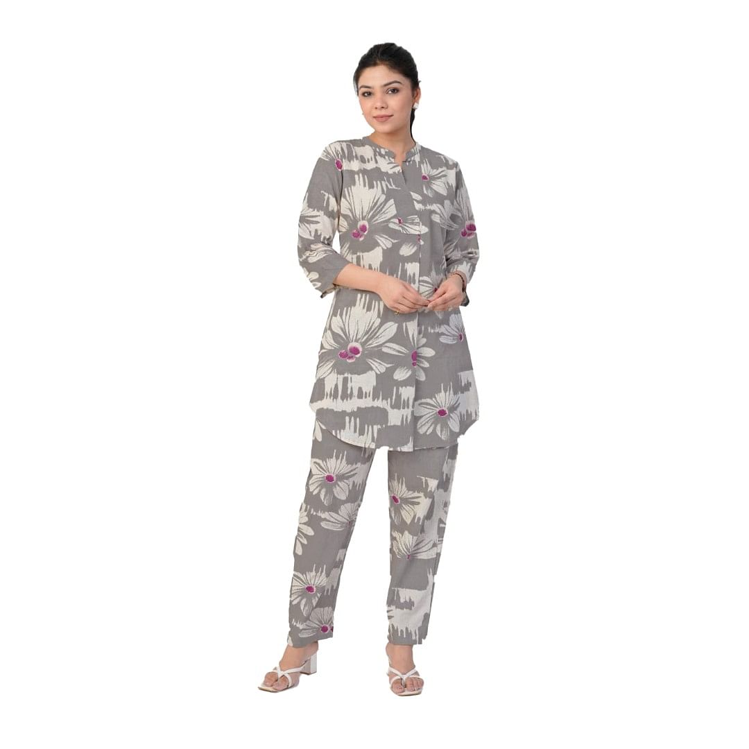 Authenzaa Women 2 Pcs Kurti Set ATKS024 Grey 