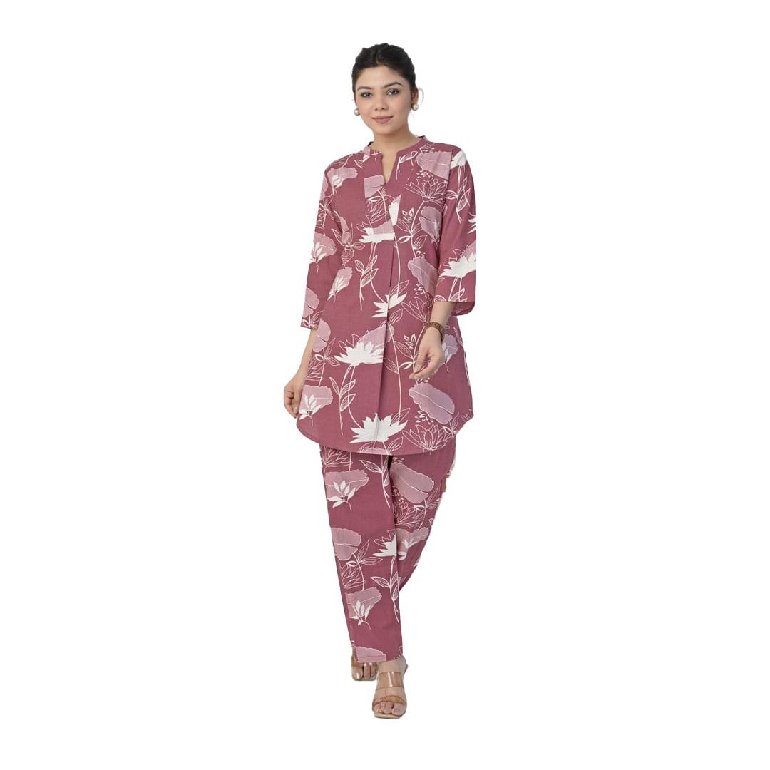 Authenzaa Women 2 Pcs Kurti Set ATKS027 Dusty Carrot 