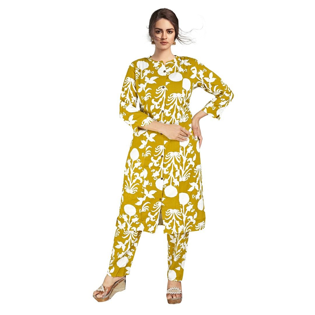 Authenzaa Women 2 Pcs Kurti Set ATKS028 Mustard 