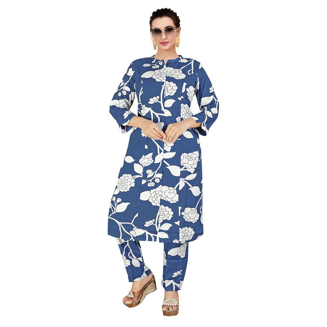 Authenzaa Women 2 Pcs Kurti Set ATKS029 Blue 