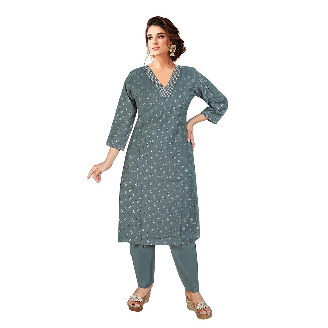 Authenzaa Women 2 Pcs Kurti Set ATKS031 Pista 