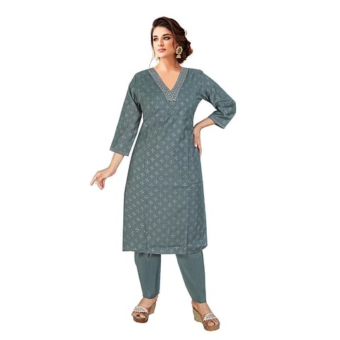 Authenzaa Women 2 Pcs Kurti Set ATKS031 Pista 