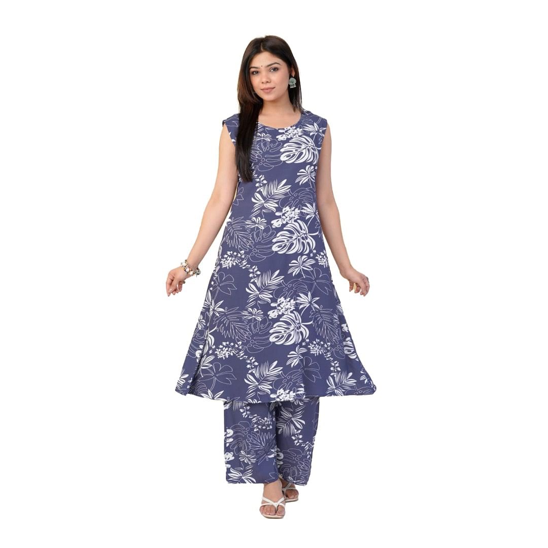 Authenzaa Women 2 Pcs Kurti Set ATKS033 Grey 