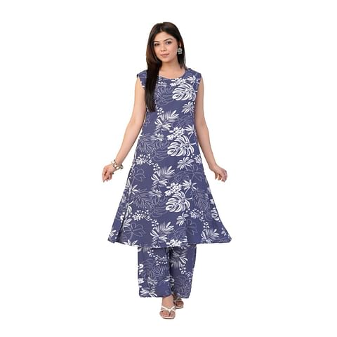 Authenzaa Women 2 Pcs Kurti Set ATKS033 Grey 
