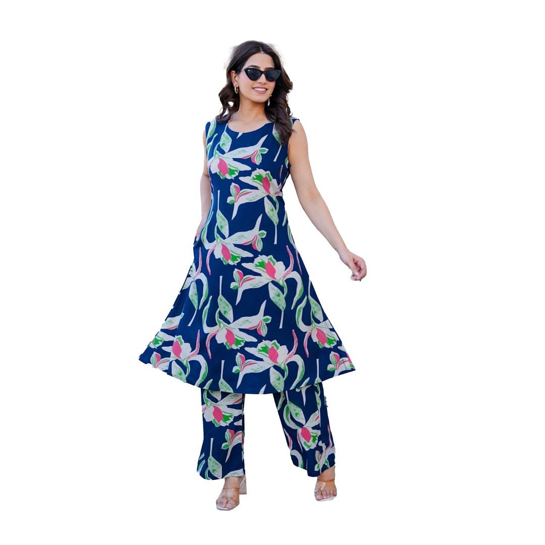 Authenzaa Women 2 Pcs Kurti Set ATKS035 Denim 