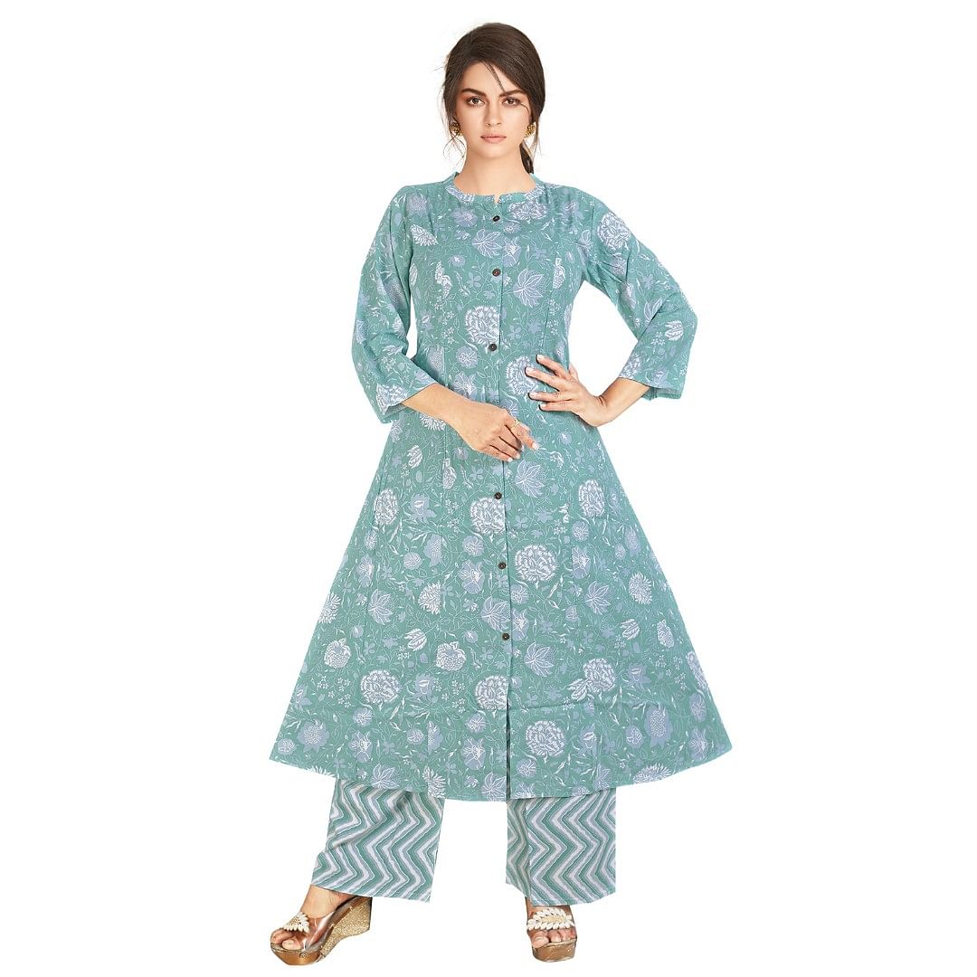 Authenzaa Women 2 Pcs Kurti Set ATKS038 Pista 