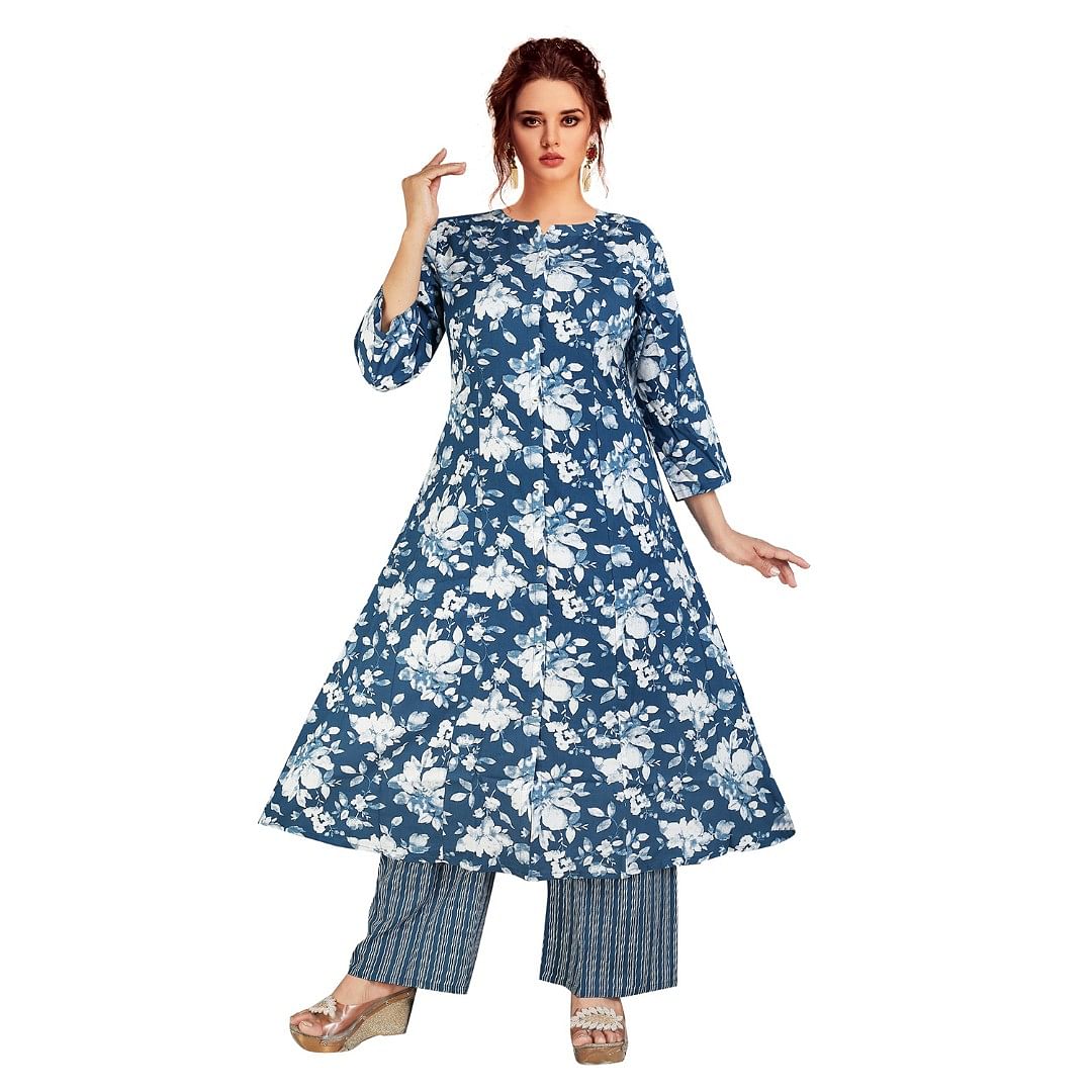 Authenzaa Women 2 Pcs Kurti Set ATKS039 Denim 