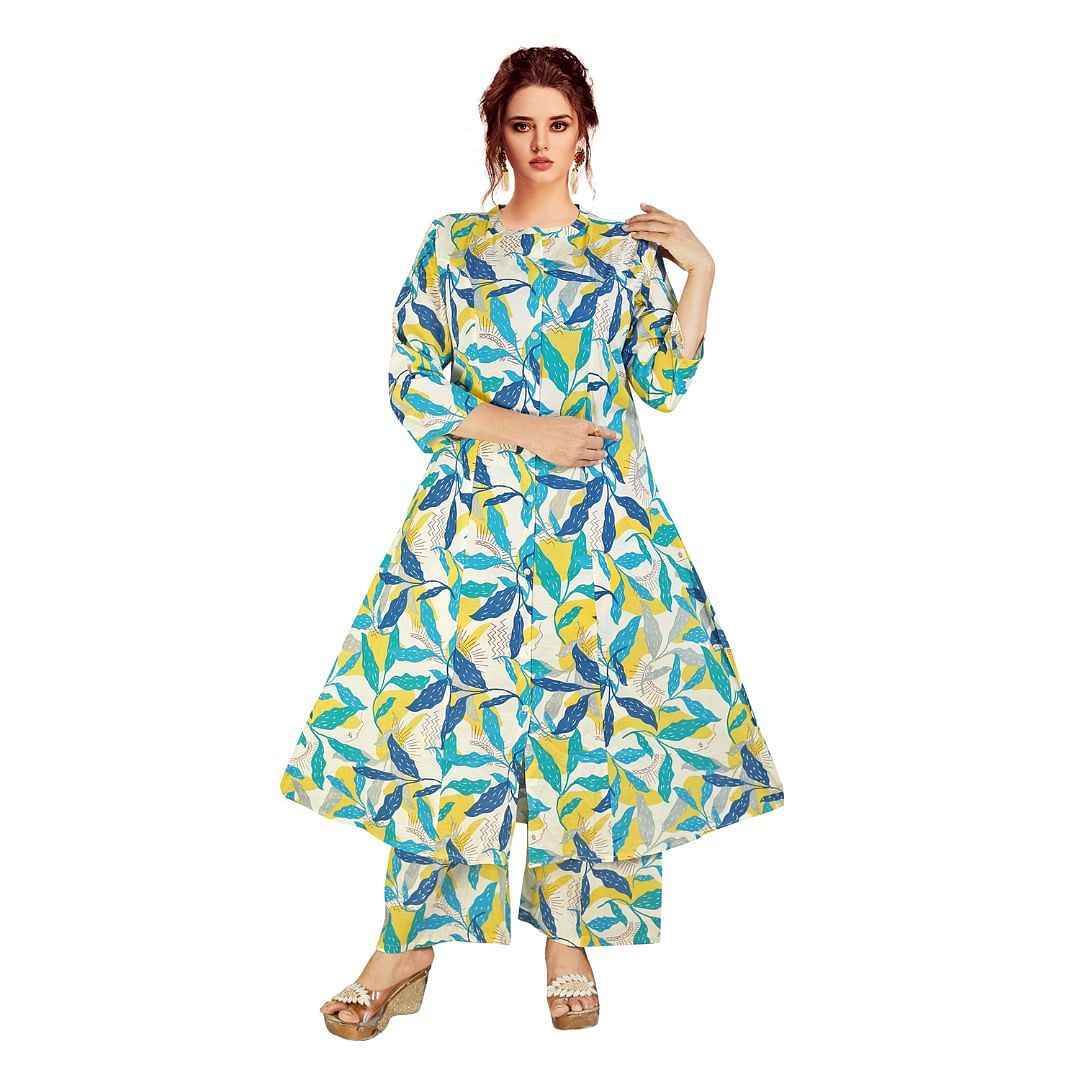 Authenzaa Women 2 Pcs Kurti Set ATKS045 Cream 