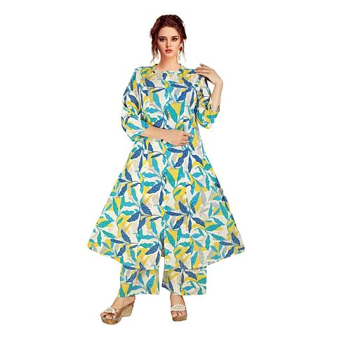 Authenzaa Women 2 Pcs Kurti Set ATKS045 Cream 