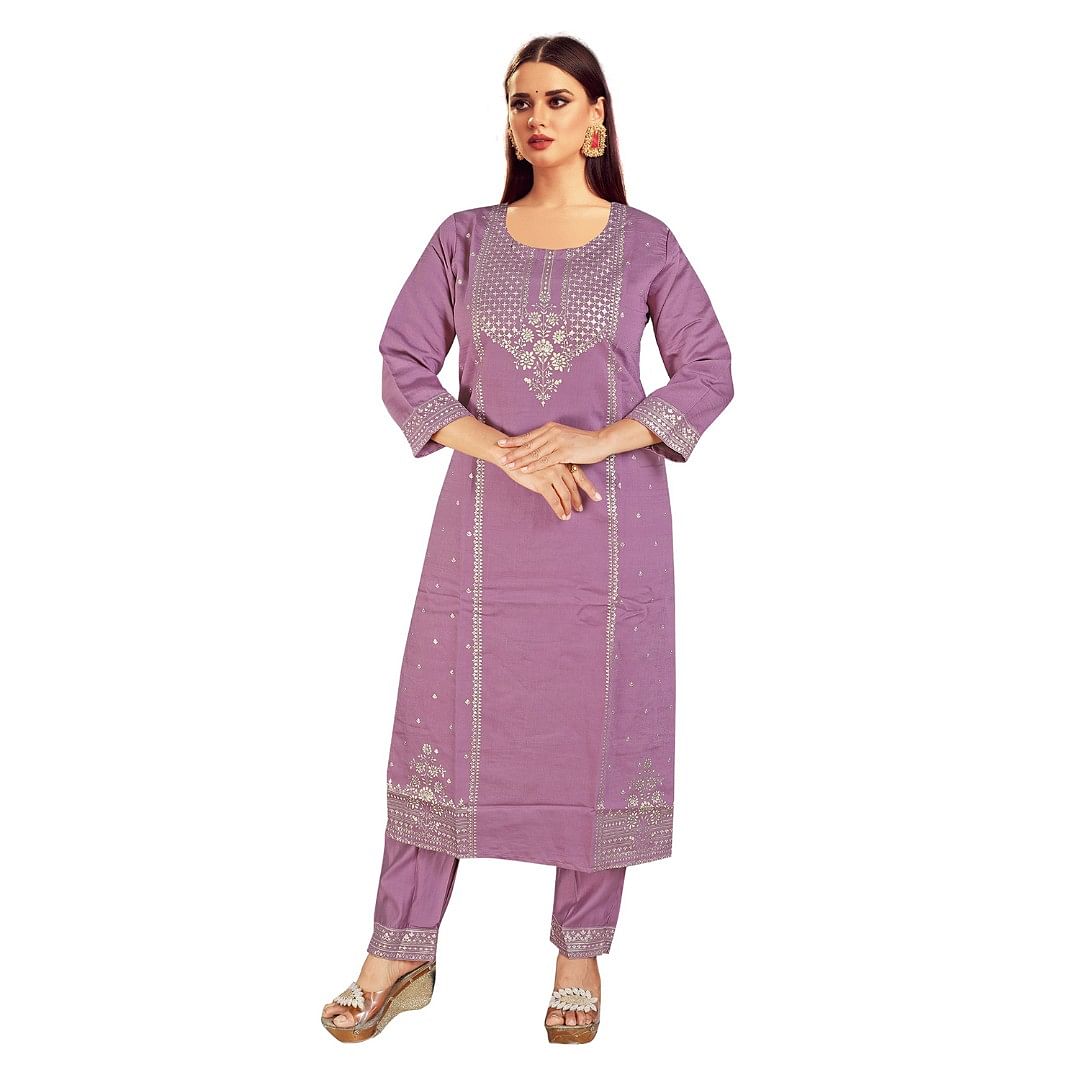Authenzaa Women 2 Pcs Kurti Set ATKS046 Light Purple 