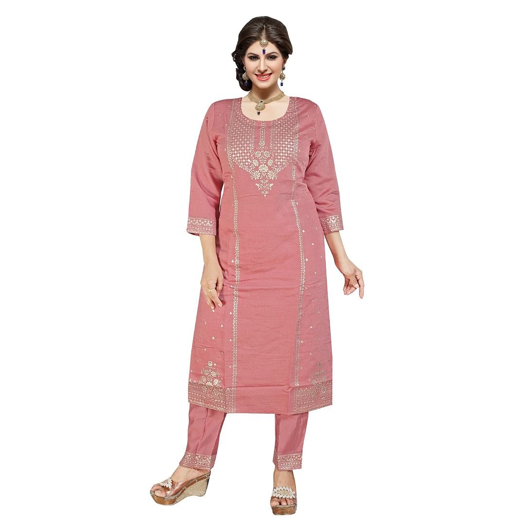 Authenzaa Women 2 Pcs Kurti Set ATKS047 Peach 