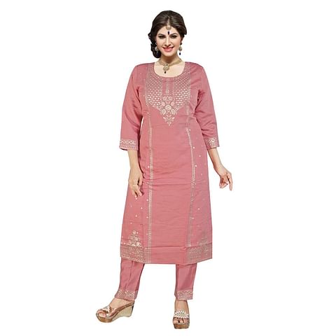 Authenzaa Women 2 Pcs Kurti Set ATKS047 Peach 