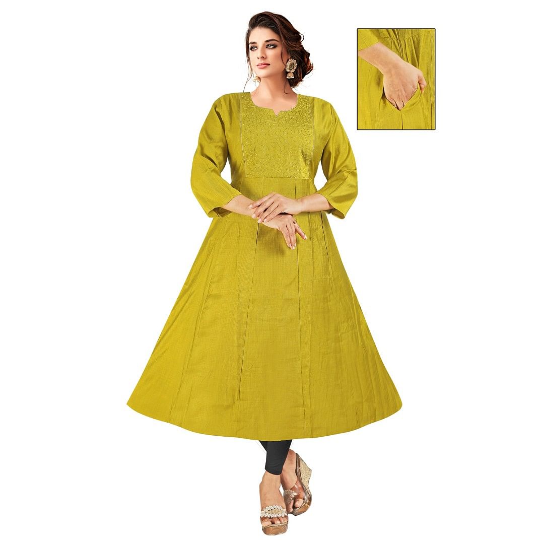 Authenzaa Women Kurti ATKT063 Yellow 