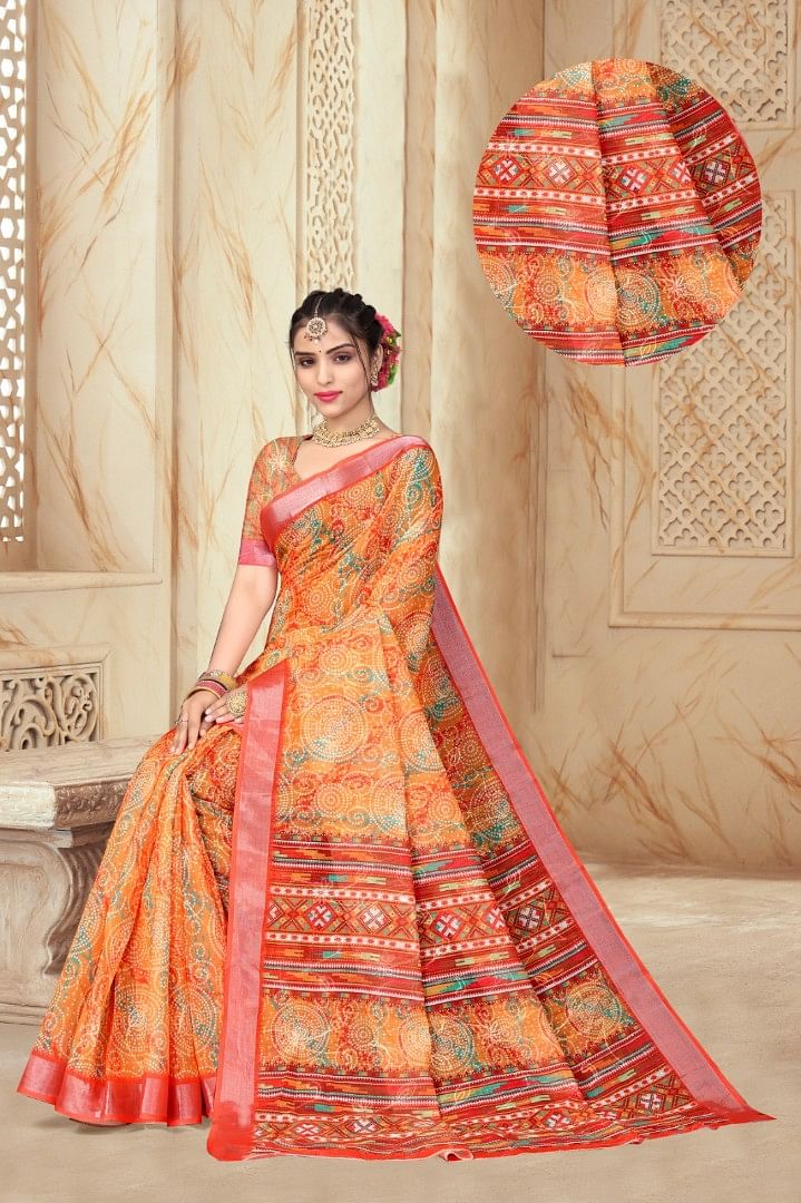 Authenzaa Women Lehariya Saree ASWS141 Multi
