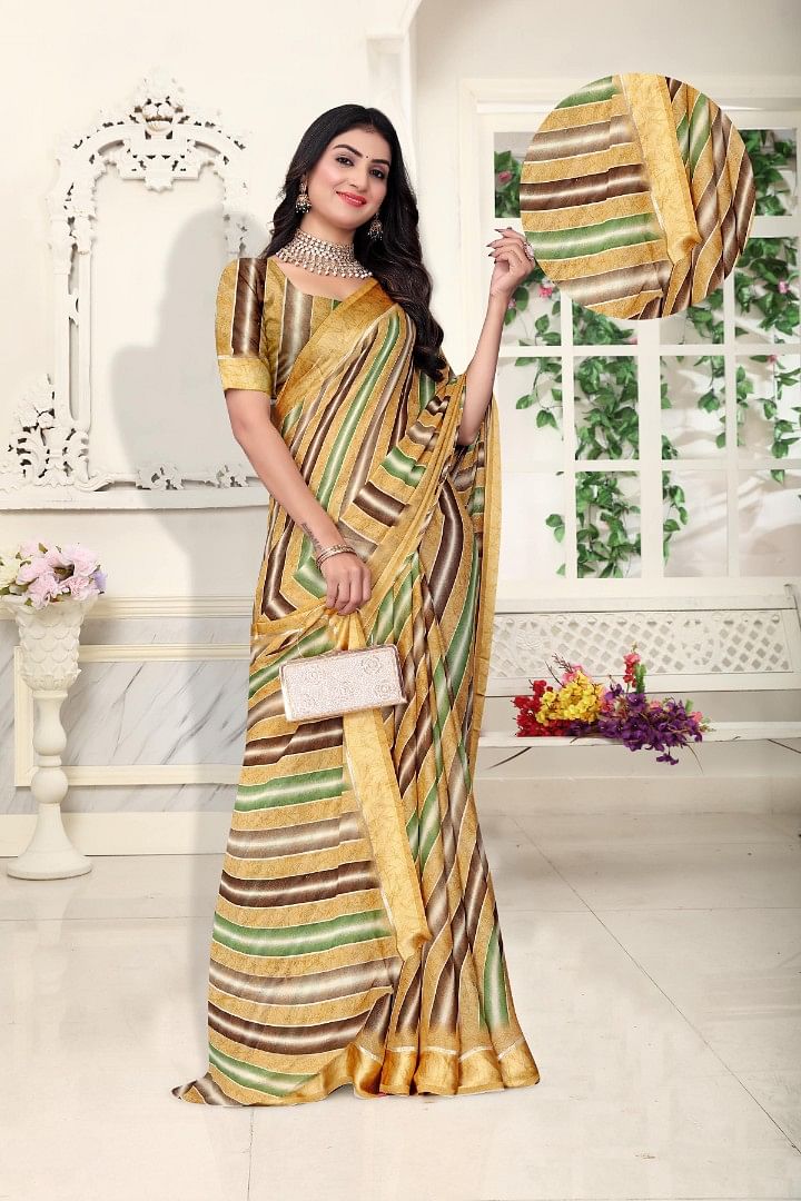 Authenzaa Women Leheriya Saree ASWS151 Mustard