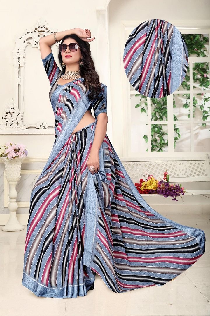 Authenzaa Women Leheriya Saree ASWS151 Grey