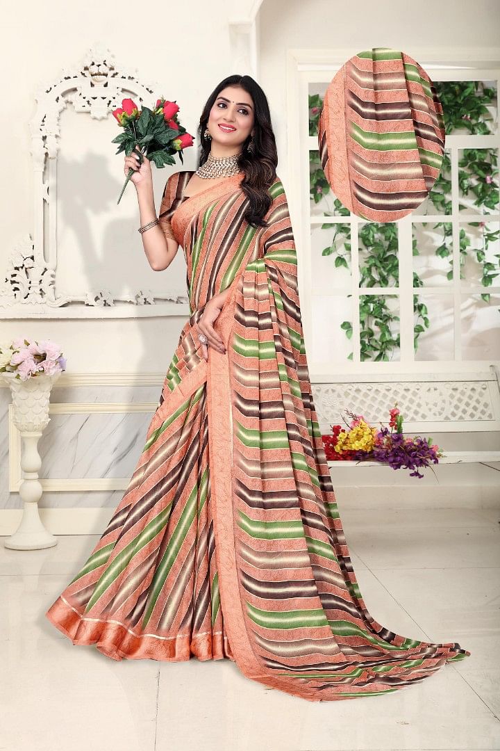 Authenzaa Women Leheriya Saree ASWS151 Peach