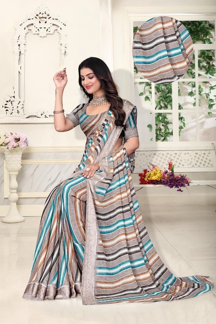 Authenzaa Women Leheriya Saree ASWS151 Light Brown