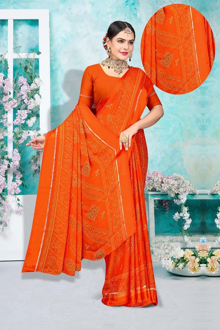 Authenzaa Women Saree ASWS152 Orange