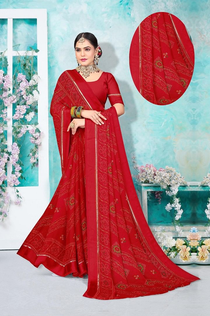 Authenzaa Women Saree ASWS152 Red