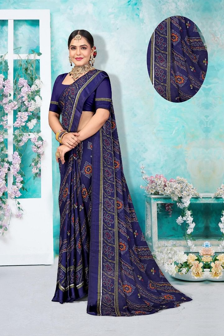 Authenzaa Women Saree ASWS152 Navy
