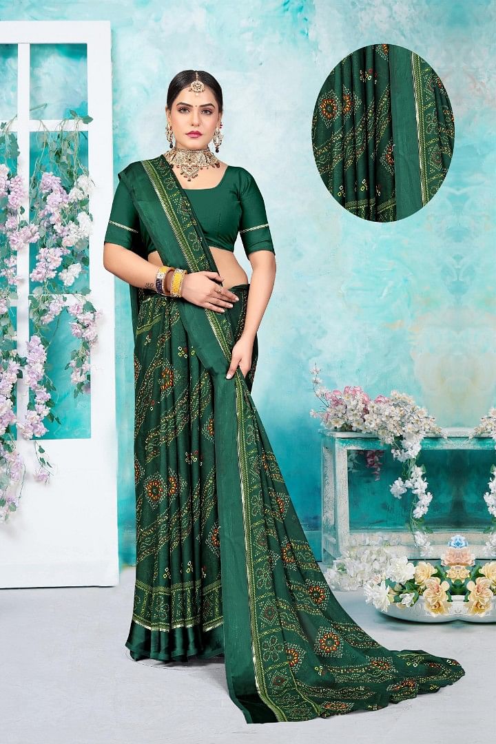 Authenzaa Women Saree ASWS152 Bottle Green