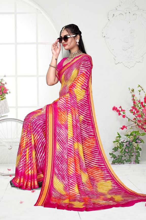 Authenzaa Women Leheriya Saree ASWS168 Rani